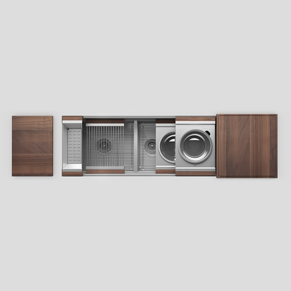 Julien - Smartstation Undermount Double-Bowl Workstation Kitchen Sink with Walnut Accessories, L21x17x10 R42x17x 10