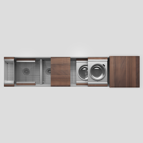 Julien - Smartstation Undermount Double-Bowl Workstation Kitchen Sink with Walnut Accessories, L21x17x10 R60x17x10