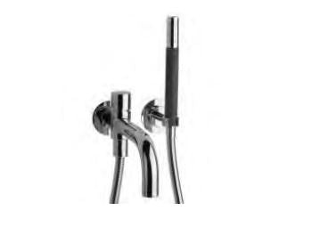 Vola - 040D 7-3/4 Inch Tub Spout w/Diverter Spout, Handspray, Metal Hose & Holder to Left