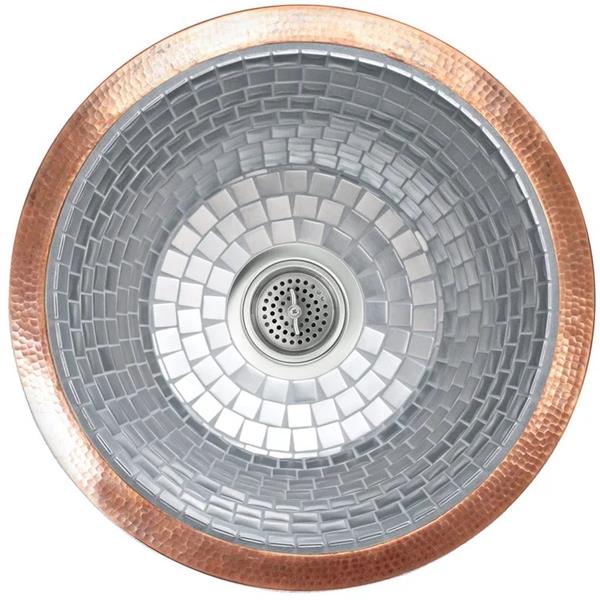 Linkasink - Undermount Round Kitchen/Bar Sink W/ Stainless Steel Mosaic Tile Interior