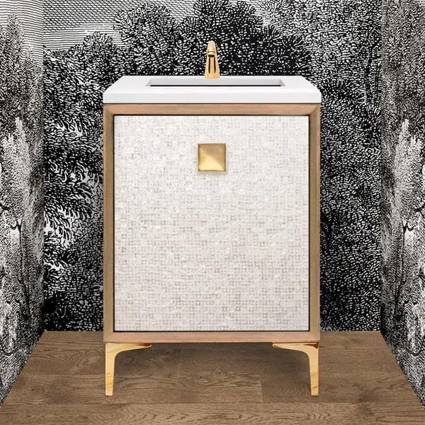 Linkasink - Mother Of Pearl 24 Inch Wood Vanity With 3 Inch Artisan Glass Prism Hardware