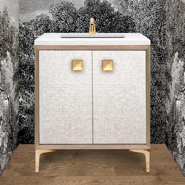 Linkasink - Mother Of Pearl 24 Inch Wood Vanity With 18 Inch Artisan Glass Prism Hardware