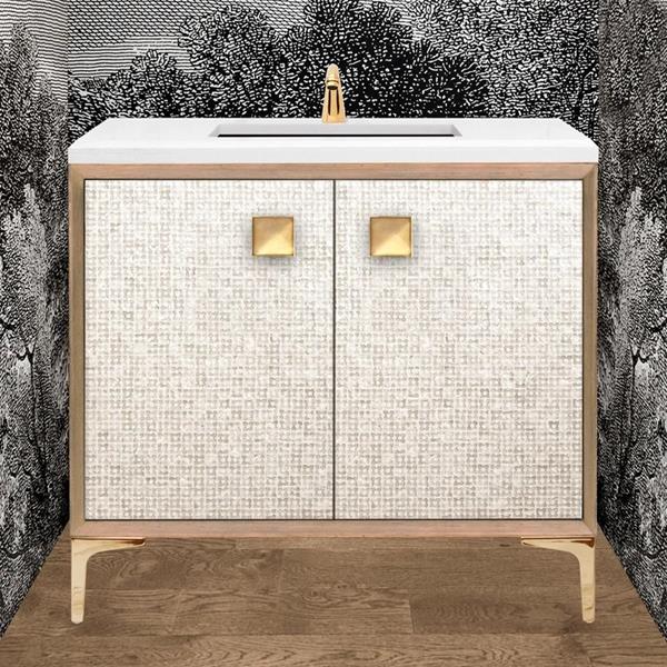 Linkasink - Mother Of Pearl 36 Inch Wood Vanity With 3 Inch Artisan Glass Prism Hardware
