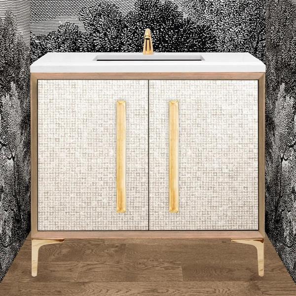 Linkasink - Mother Of Pearl 36 Inch Wood Vanity With 18 Inch Artisan Glass Prism Hardware