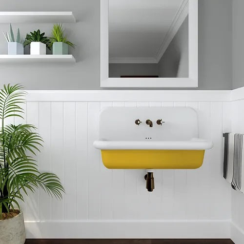 Nantucket Sinks - Fireclay 36 Inch Wallmount Bathroom Sink In Yellow/White