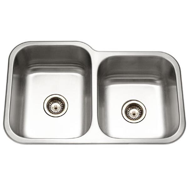 Hamat - Vitality 32 Inch Undermount Stainless Steel 60/40 Double Bowl Kitchen Sink, Small bowl Right