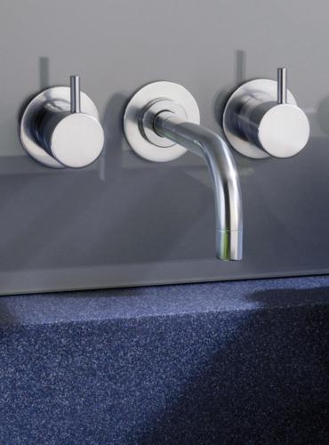 Vola - 1511 Two-Handle Wall-Mounted Basin Mixer, 6 Inch Spout in Center and Rosette Trim Kit