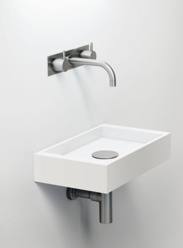 Vola - 1513CK Two-Handle Wall-Mounted Basin Mixer, 6 Inch High-Flow Spout in Center and Plate Trim kit