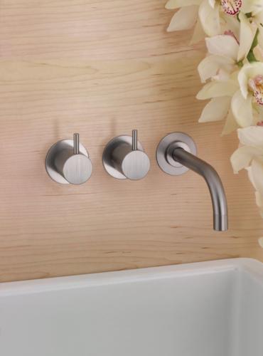 Vola - 611 Two-Handle Wall-Mounted Basin Set with 6 Inch Spout to Right and Rosette Trim kit