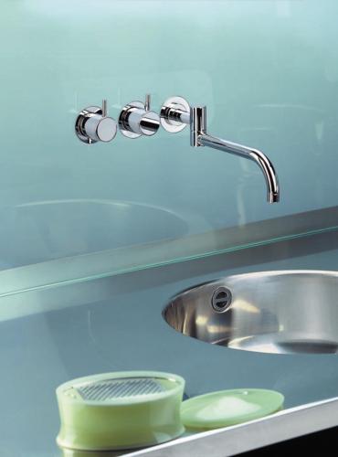 Vola - 631 Two-Handle Wall-Mounted Basin Set with 10 Inch Double-Swivel Spout and Rosette Trim kit