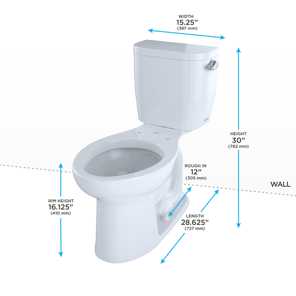Toto - Entrada Two-Piece Elongated 1.28 Gpf Toilet With Right-Hand Trip Lever, Cotton White