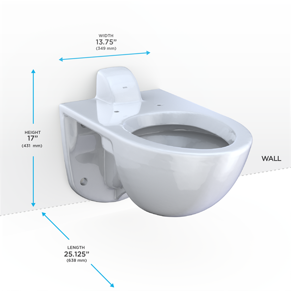Toto - Tornado Flush Commercial Flushometer Wall-Mounted Toilet, Elongated, Cotton White