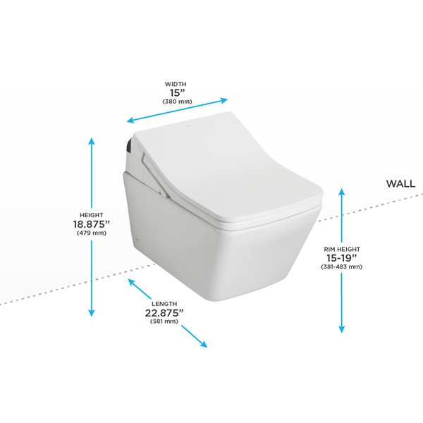 Toto - Washlet+ Sp Wall-Hung Square-Shape Toilet With Sx Bidet Seat And Duofit In-Wall 1.28 And 0.9 Gpf Dual-Flush Tank System
