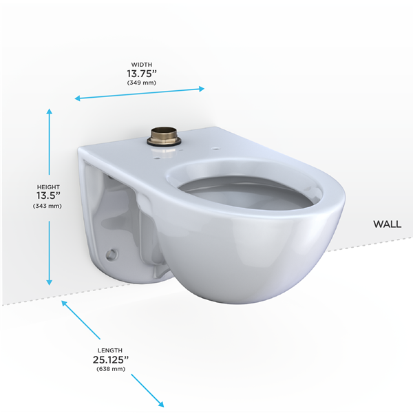 Toto - Tornado Flush Commercial Flushometer Wall-Mounted Toilet With Cefiontect, Elongated, Cotton White