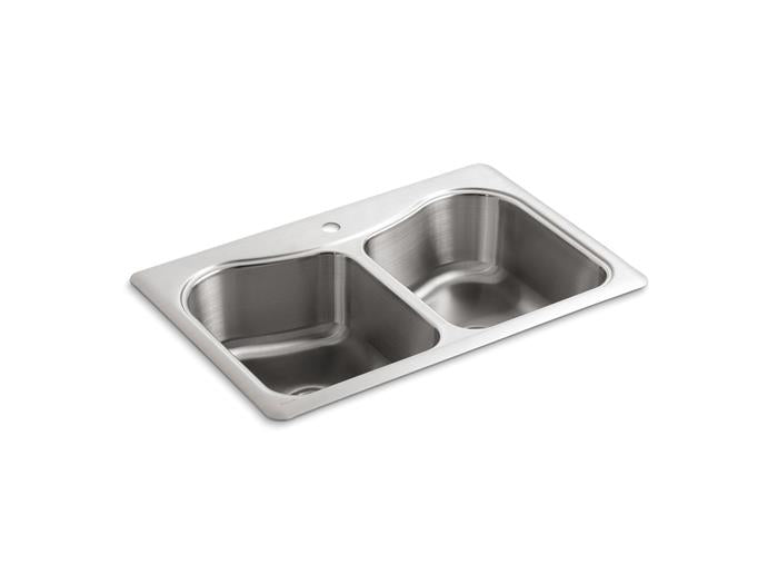 Kohler - Staccato 33 Inch Top-Mount Double-Bowl Kitchen Sink - Single Hole
