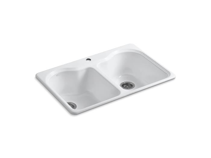 Kohler - Hartland 33 Inch Top-Mount Double-Bowl Kitchen Sink - 1 Hole