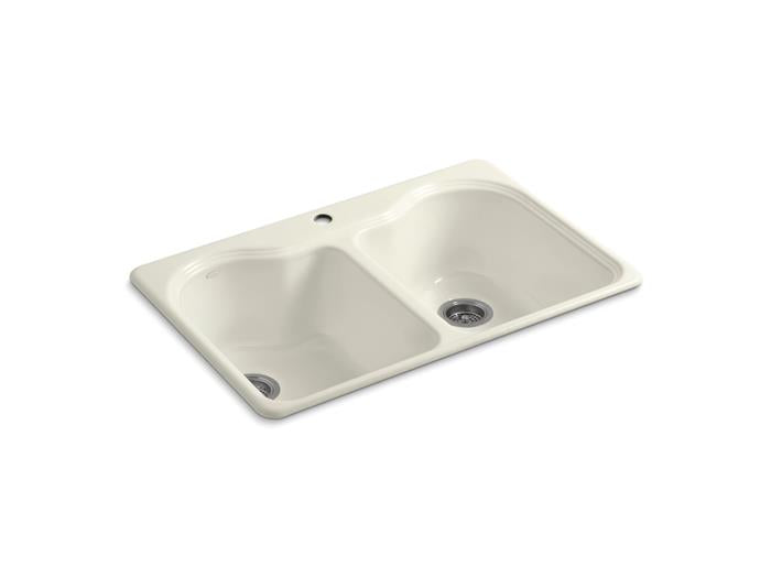 Kohler - Hartland 33 Inch Top-Mount Double-Bowl Kitchen Sink - 1 Hole