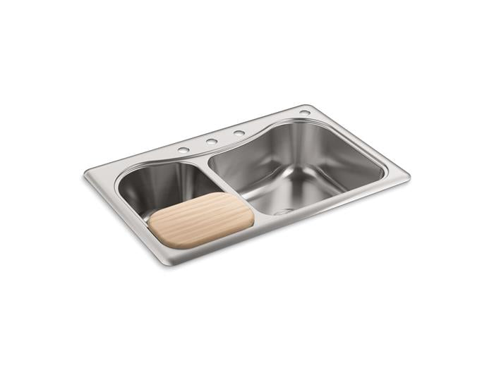 Kohler - Staccato 33 Inch Top-Mount Double-Bowl Kitchen Sink - 4-Hole