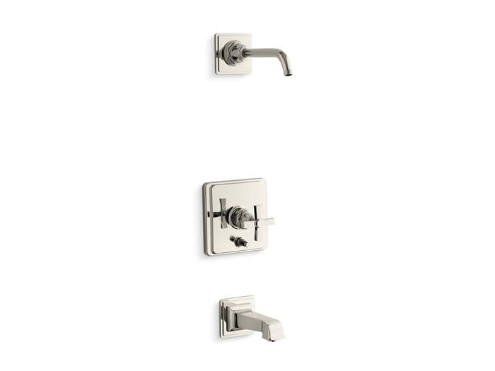 Kohler - Pinstripe Rite-Temp Bath And Shower Trim Kit With Push-Button Diverter And Cross Handle, Without Showerhead