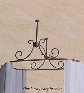 Herbeau - Art Nouveau Shower Curtain Bar with 2 ceiling mount supports and 1 wall mount support