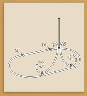 Herbeau - Art Nouveau Shower Curtain Bar with 1 ceiling and 2 wall support mount supports