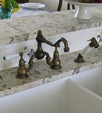 Herbeau - Royale 2 Hole Kitchen Mixer with White Lever Handles and White Handspray Handle