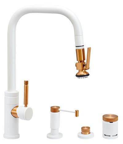 Waterstone - Fulton Industrial Plp Pulldown Faucet - Angled Spout - Lever Sprayer - 4Pc. Suite
