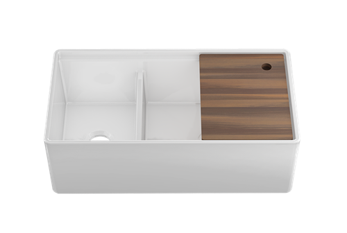 Julien - Fira Apron Front Undermount Double Bowl Kitchen Sink with Accessory Ledge, 36X19X11-1/2