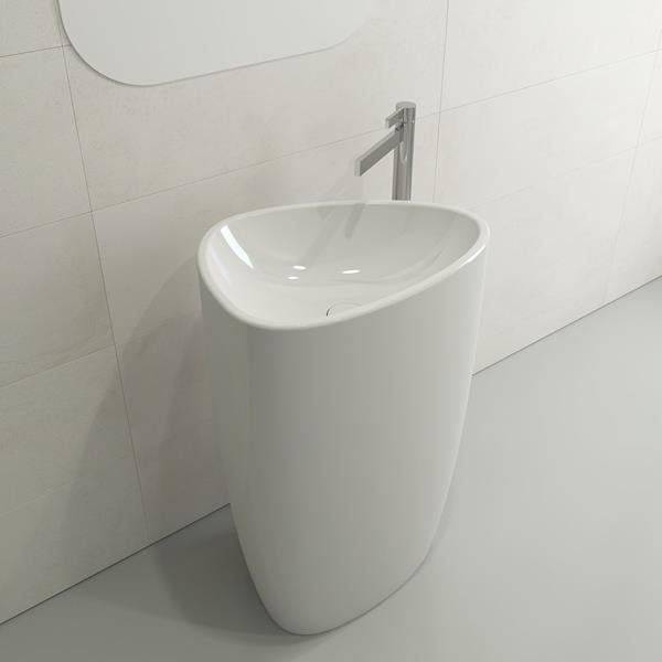 Bocchi - Etna Monoblock Pedestal Sink Fireclay 33.75 in. with Matching Drain Cover