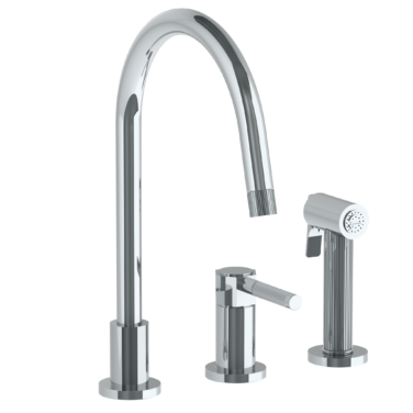 Watermark -Sutton Deck Mounted 3 Hole Gooseneck Kitchen Set -  Includes Side Spray