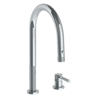Watermark - Sutton Deck Mounted 2 Hole Gooseneck Kitchen Faucet with Pull Down Spray