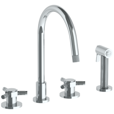 Watermark - Sutton Deck Mounted 4 Hole Gooseneck Kitchen Set -  Includes Side Spray