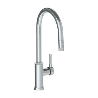 Watermark - Sutton Deck Mounted 1 Hole Gooseneck Kitchen Faucet with Pull Down Spray - High Spout