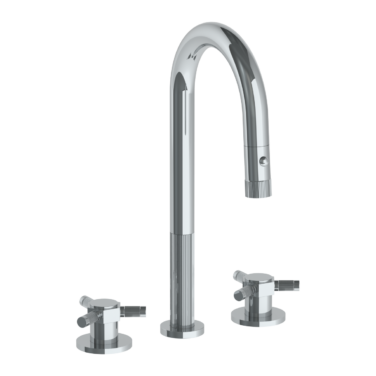 Watermark - Sutton Deck Mounted 3 Hole Gooseneck Prep Faucet with Pull Down Spray