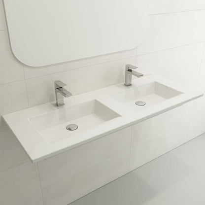 Bocchi - Ravenna Wall-Mounted Sink Fireclay 48 in. Double Bowl for Two 1-Hole Faucets with Overflows