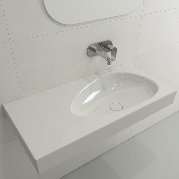 Bocchi - Etna Wall-Mounted Sink Fireclay 35.5 in. with Matching Drain Cover