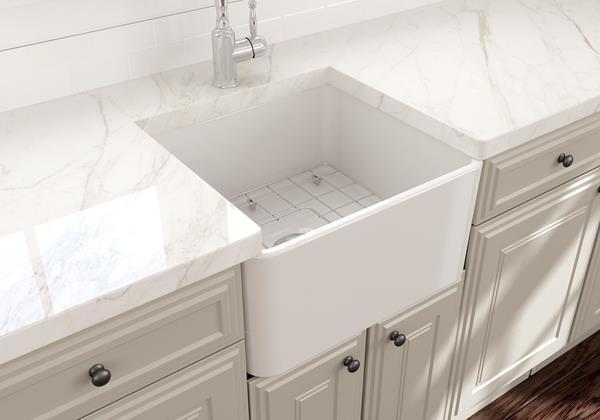Bocchi - Classico Farmhouse Apron Front Fireclay 20 in. Single Bowl Kitchen Sink with Protective Bottom Grid and Strainer