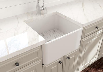 Bocchi - Classico Farmhouse Apron Front Fireclay 20 in. Single Bowl Kitchen Sink with Protective Bottom Grid and Strainer