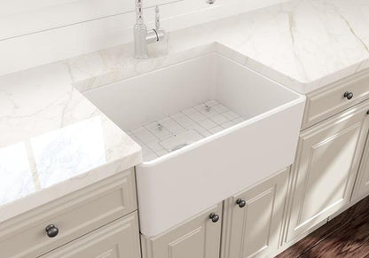 Bocchi - Classico Farmhouse Apron Front Fireclay 24 in. Single Bowl Kitchen Sink with Protective Bottom Grid and Strainer