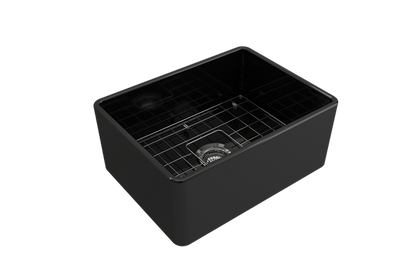 Bocchi - Classico Farmhouse Apron Front Fireclay 24 in. Single Bowl Kitchen Sink with Protective Bottom Grid and Strainer