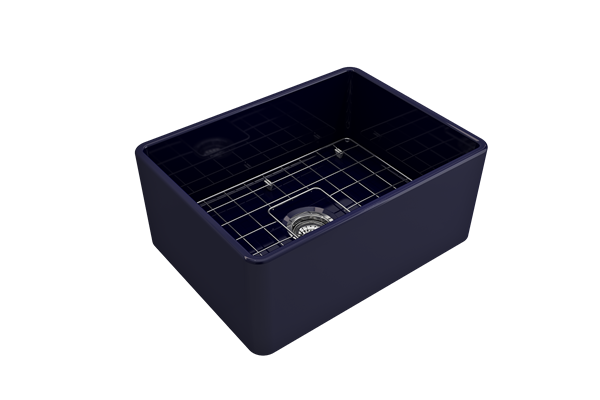 Bocchi - Classico Farmhouse Apron Front Fireclay 24 in. Single Bowl Kitchen Sink with Protective Bottom Grid and Strainer