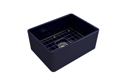 Bocchi - Classico Farmhouse Apron Front Fireclay 24 in. Single Bowl Kitchen Sink with Protective Bottom Grid and Strainer