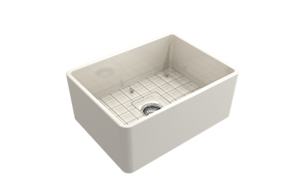 Bocchi - Classico Farmhouse Apron Front Fireclay 24 in. Single Bowl Kitchen Sink with Protective Bottom Grid and Strainer