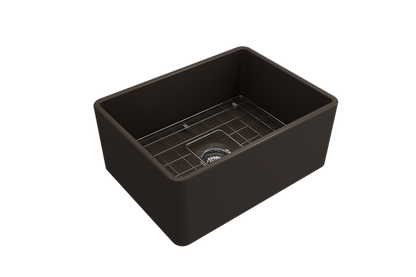 Bocchi - Classico Farmhouse Apron Front Fireclay 24 in. Single Bowl Kitchen Sink with Protective Bottom Grid and Strainer
