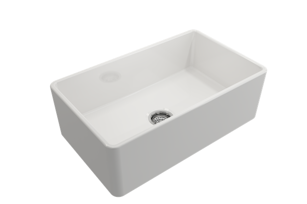 Bocchi - Classico Farmhouse Apron Front Fireclay 30 in. Single Bowl Kitchen Sink with Protective Bottom Grid and Strainer
