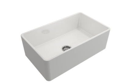 Bocchi - Classico Farmhouse Apron Front Fireclay 30 in. Single Bowl Kitchen Sink with Protective Bottom Grid and Strainer