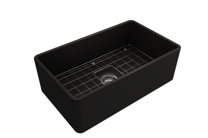 Bocchi - Classico Farmhouse Apron Front Fireclay 30 in. Single Bowl Kitchen Sink with Protective Bottom Grid and Strainer