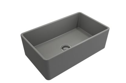 Bocchi - Classico Farmhouse Apron Front Fireclay 30 in. Single Bowl Kitchen Sink with Protective Bottom Grid and Strainer