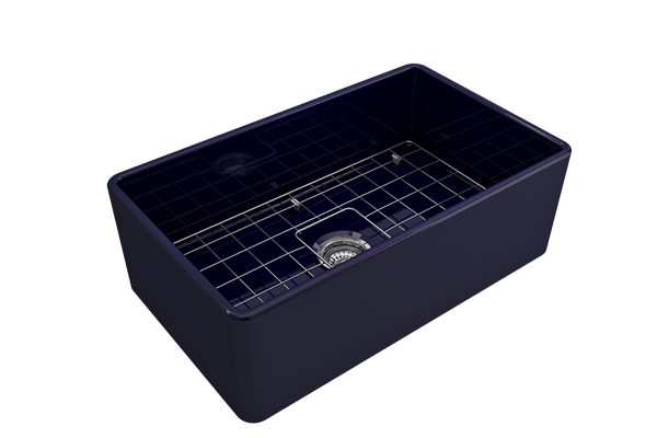 Bocchi - Classico Farmhouse Apron Front Fireclay 30 in. Single Bowl Kitchen Sink with Protective Bottom Grid and Strainer
