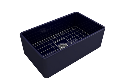Bocchi - Classico Farmhouse Apron Front Fireclay 30 in. Single Bowl Kitchen Sink with Protective Bottom Grid and Strainer